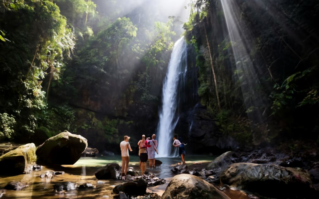 Family hikes through verdant rainforests to disc 1